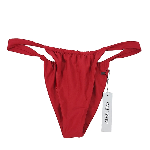 SYLK Swim Red Rya String Side Bikini Bottom - Picture 6 of 14